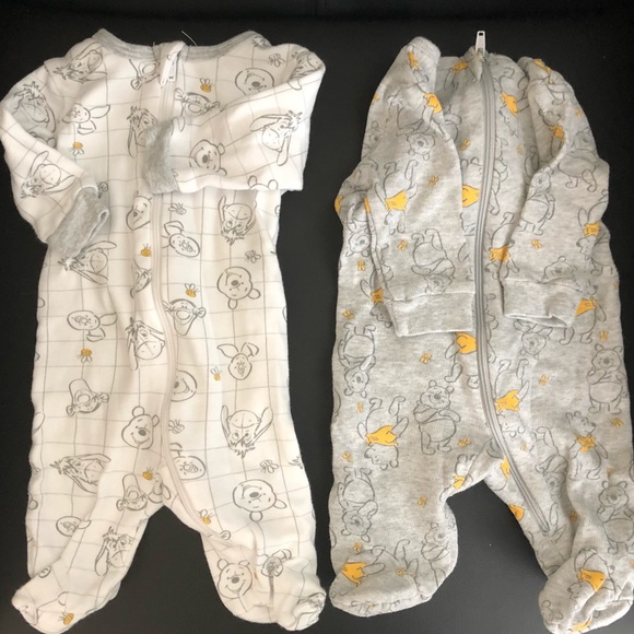 2 Winnie the Pooh Newborn Footed Sleepers - Picture 1 of 1